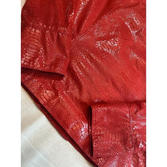 Just B Shiny Red Metallic Jacket w/Decorative Buttons Small Snakeskin Print - Picture 9 of 10